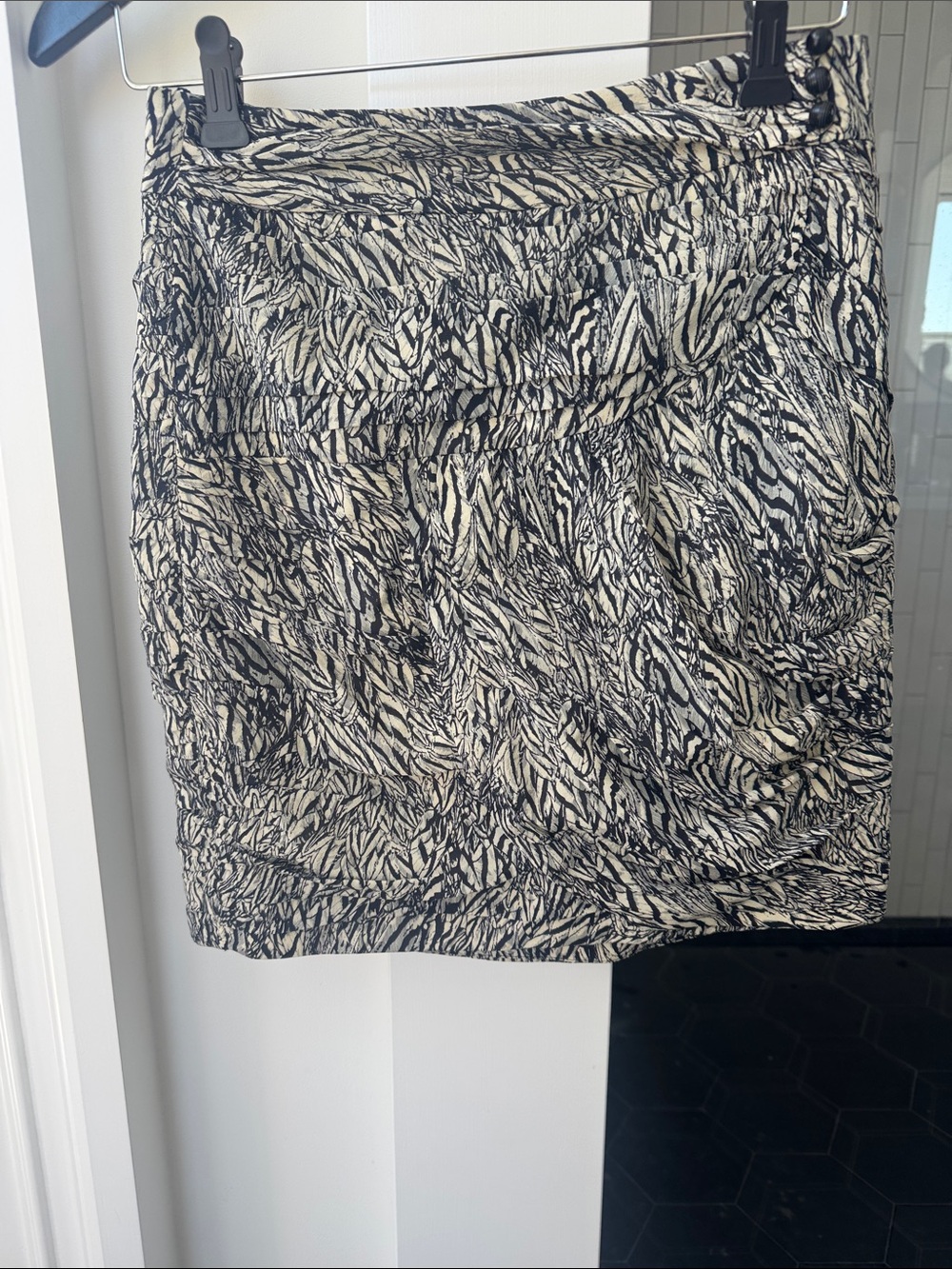 Black and Cream Printed Mini Skirt